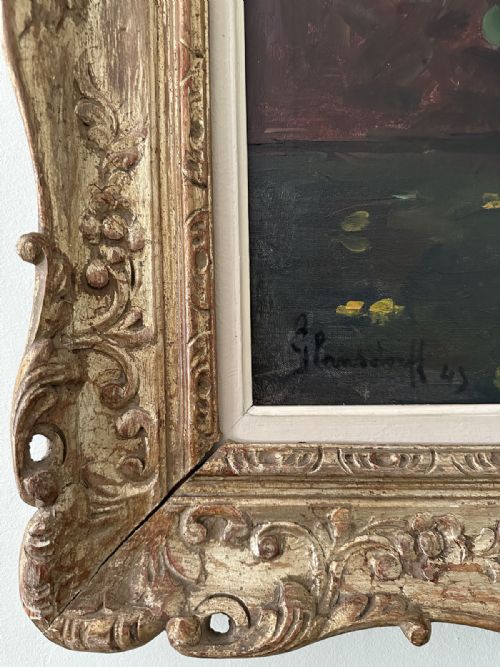 VASE OF YELLOW FLOWERS ANTIQUE OIL PAINTING - ADDITIONAL PHOTO 4