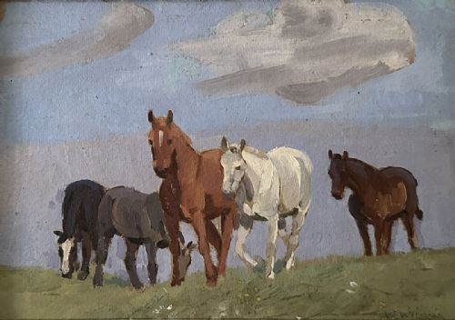 Roaming Horses - Antique Oil Painting