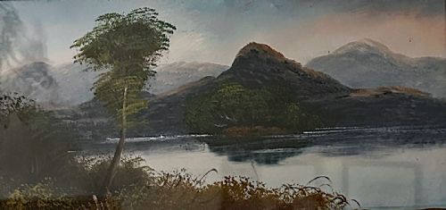 Mountains Rising Over Lake - Antique Painting