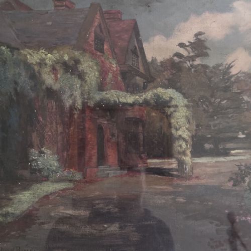 STUDY OF A HOUSE ANTIQUE OIL PAINTING - ADDITIONAL PHOTO 1