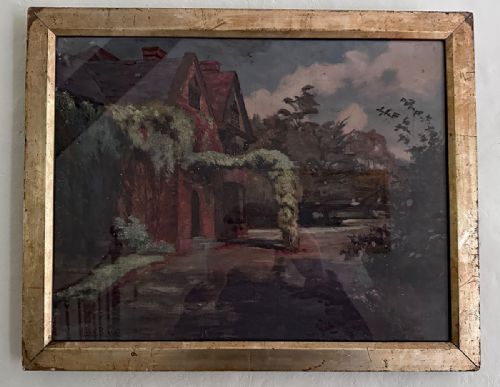 STUDY OF A HOUSE ANTIQUE OIL PAINTING - ADDITIONAL PHOTO 2