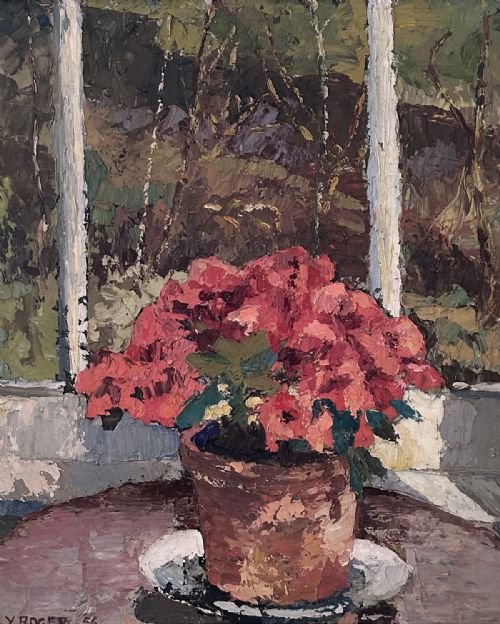 Azalea in a Pot - Antique Oil Painting