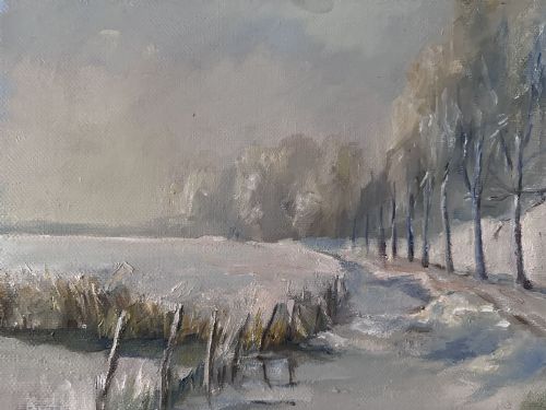 River in Winter - Antique Oil Painting