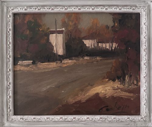 VILLAGE IN AUTUMN ANTIQUE POL PAINTING - ADDITIONAL PHOTO 2