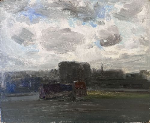 Farmhouse in a Landscape - Antique Oil Painting