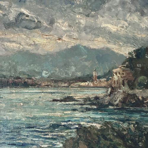 Italian Coastline - Antique Oil Painting