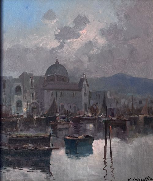 Italian Port - Antique Oil Painting