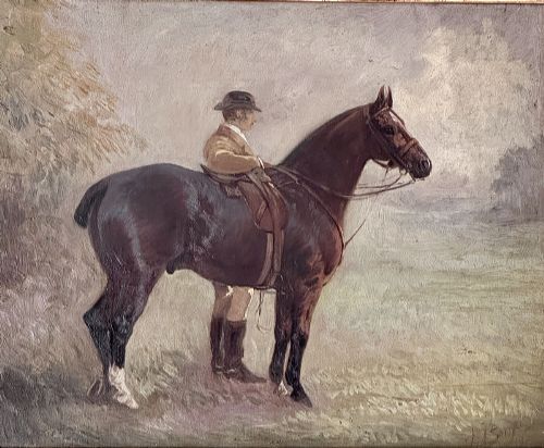 Portrait of a Horse and Gentleman -Antique Oil Painting