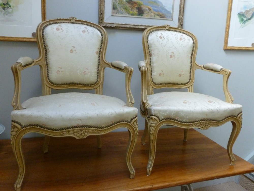 Pair of Louis XV Style Fauteuil Chairs