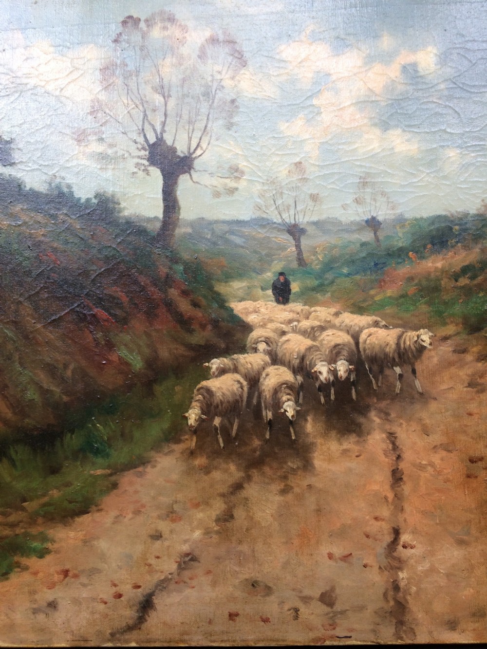 Shepherd and His Sheep - 19th Century Oil Painting View V