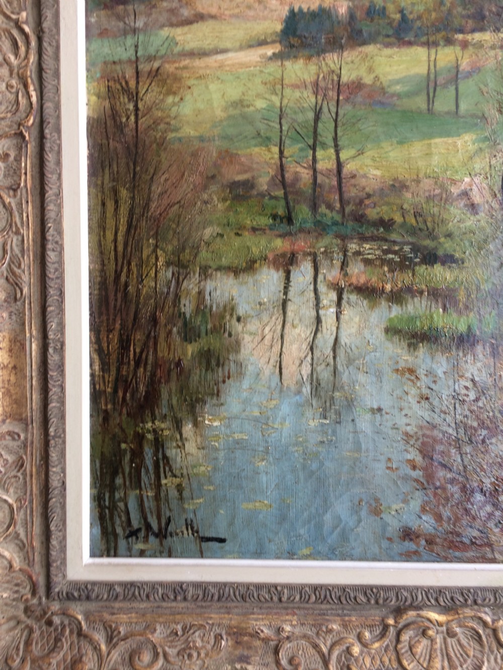View of a Lake - Antique Oil Painting View IX