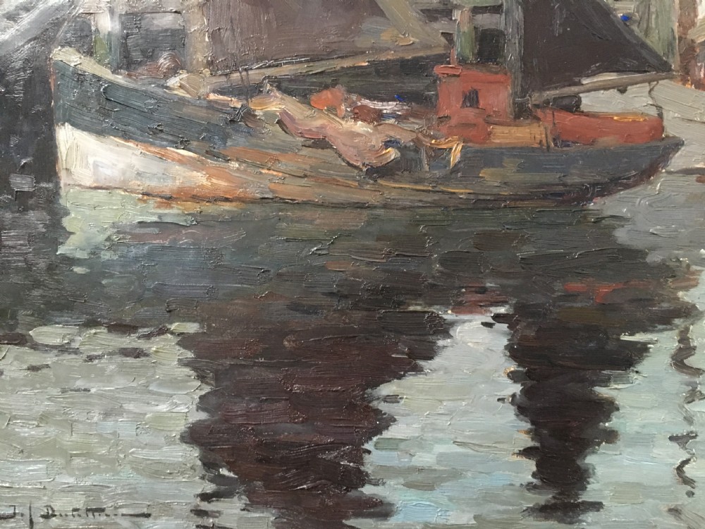 Boats in a Harbour - Antique Oil Painting View V