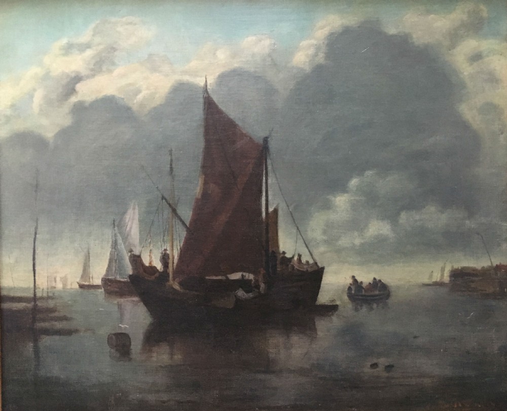 Boats in a Harbour -Antique Oil Painting View VII