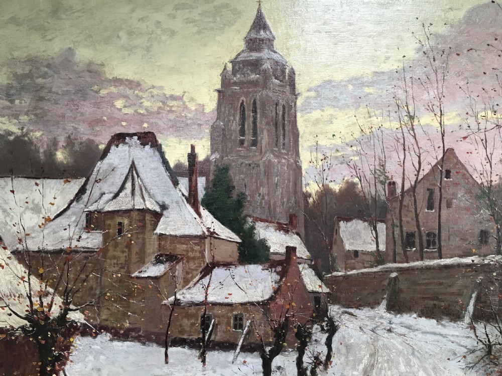 View of a Village in Winter - Antique Oil Painting View V