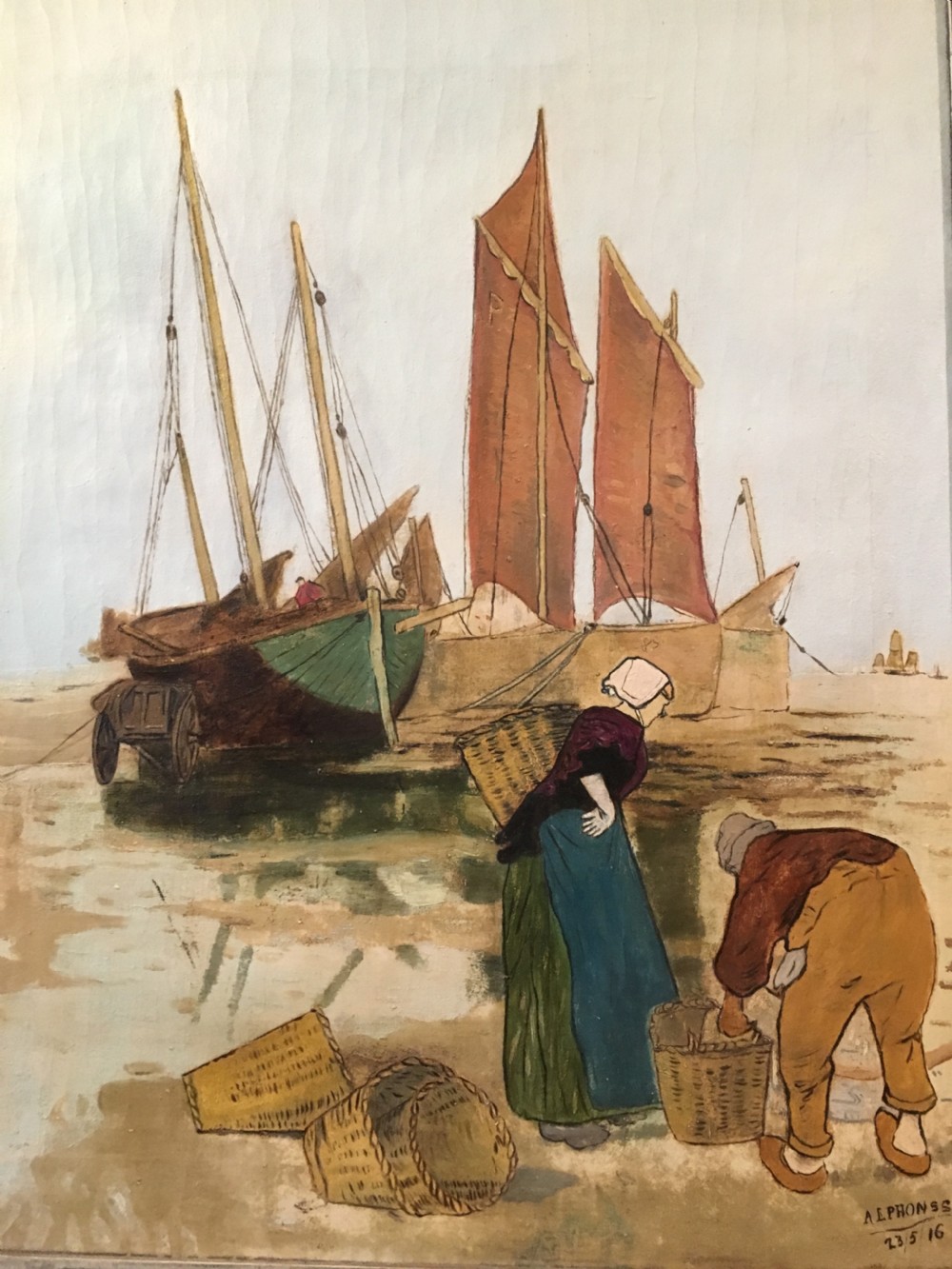 Dutch Fishing Scene - Antique Oil Painting View III