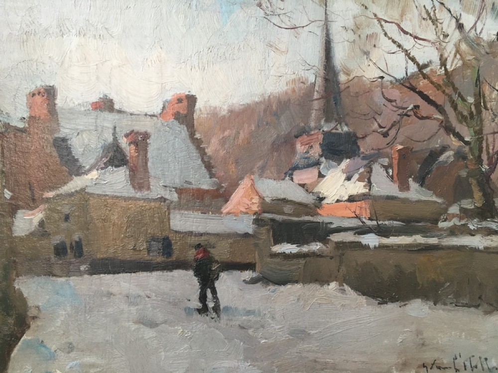Village in the Snow - Antique Oil Painting View XI