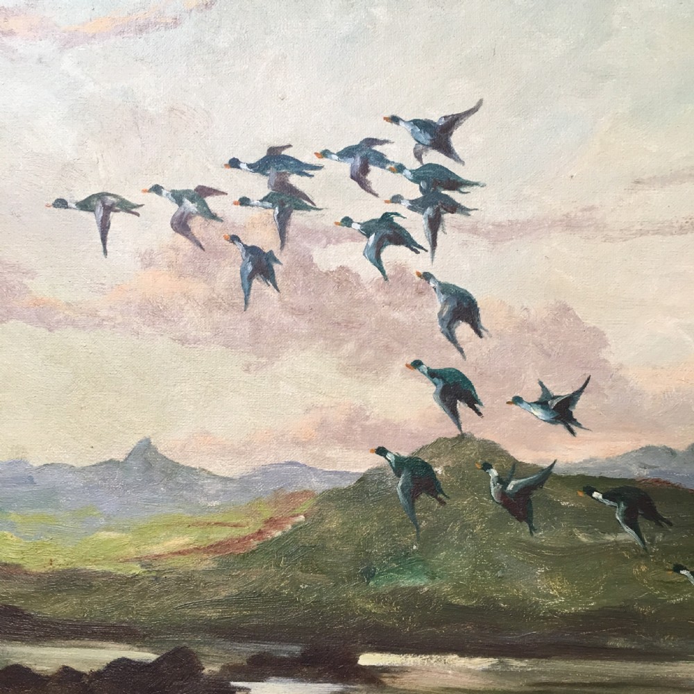 Ducks in Flight - Antique Oil Painting View IV