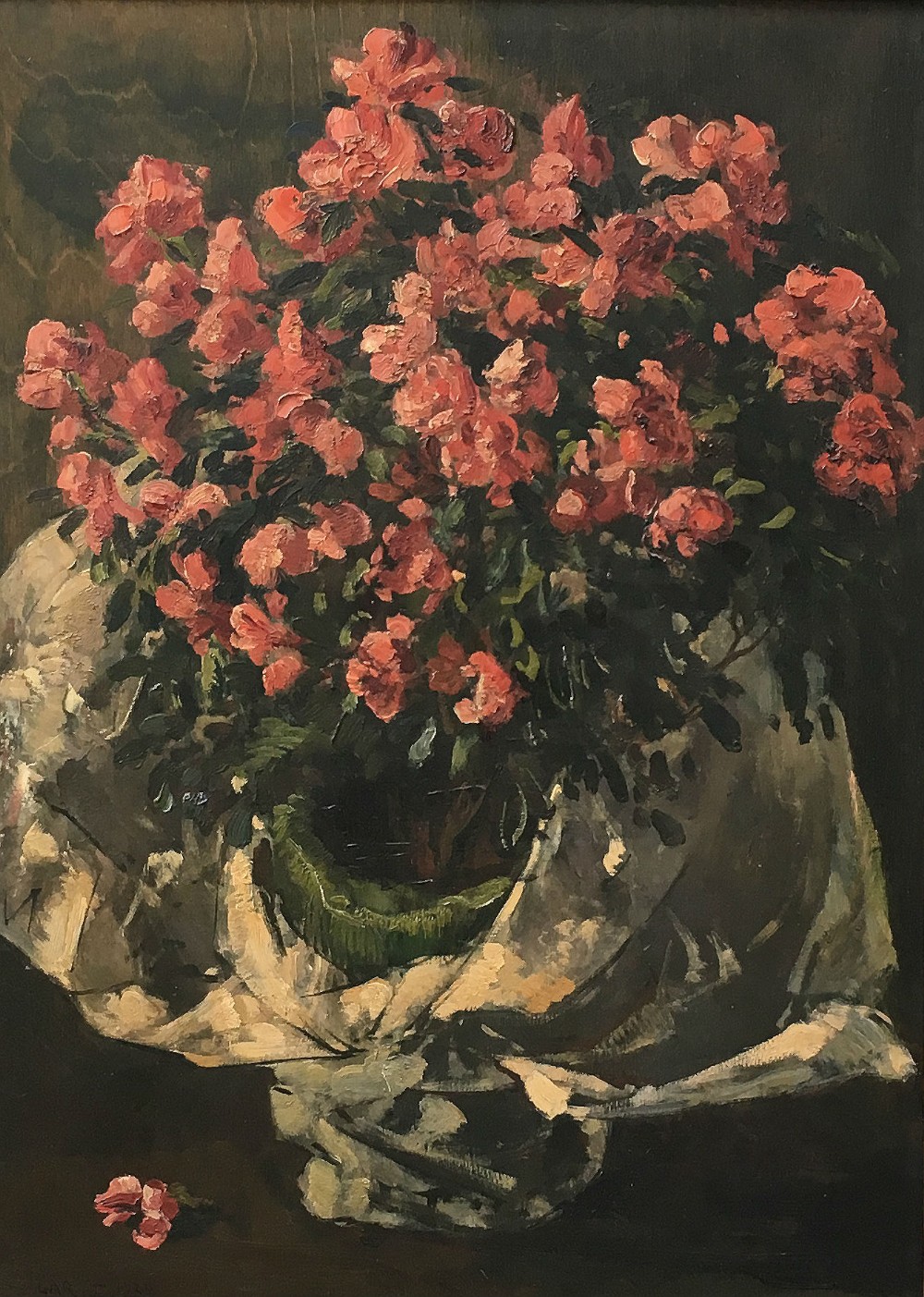 Red Flowers - Antique Oil Painting