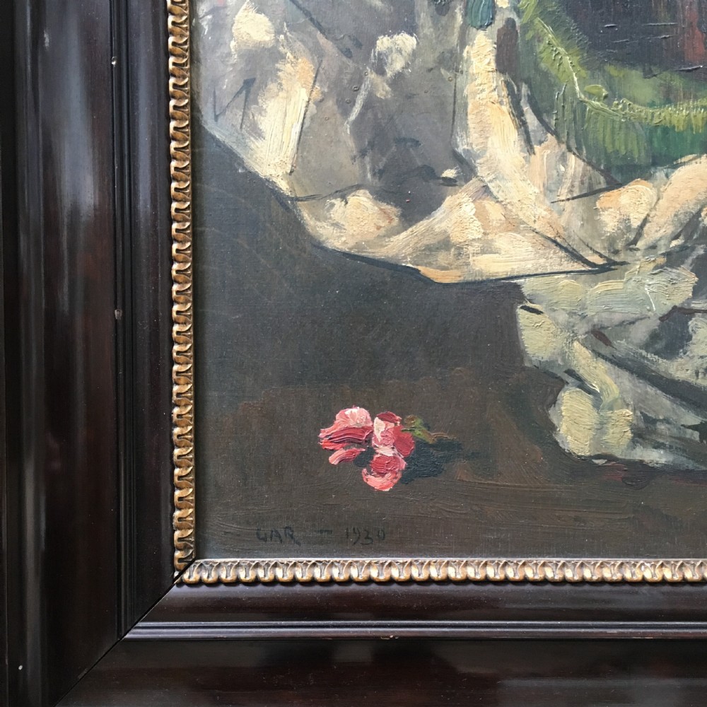 Red Flowers - Antique Oil Painting View IV