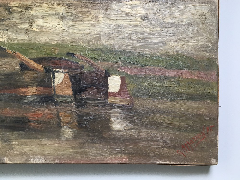 Boat on a River - Antique Oil Painting View V