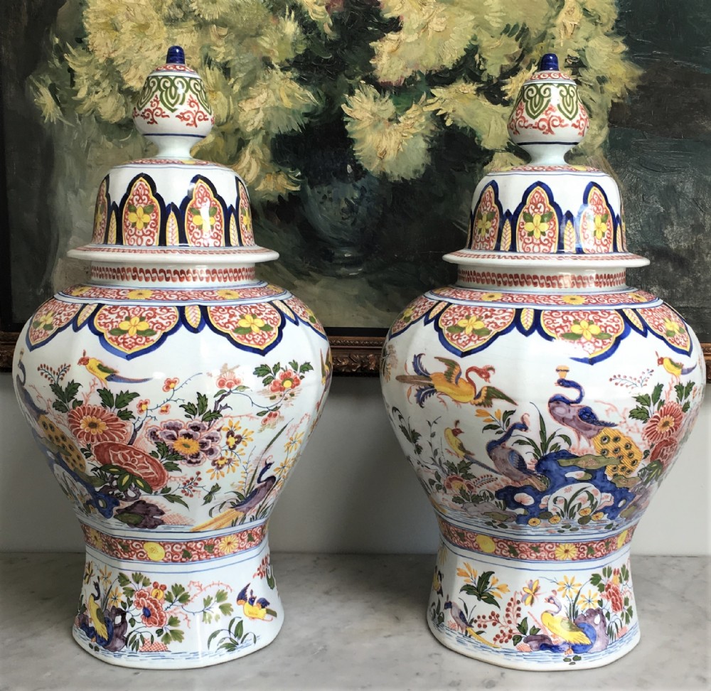 Large Covered Vases - Faience Boch