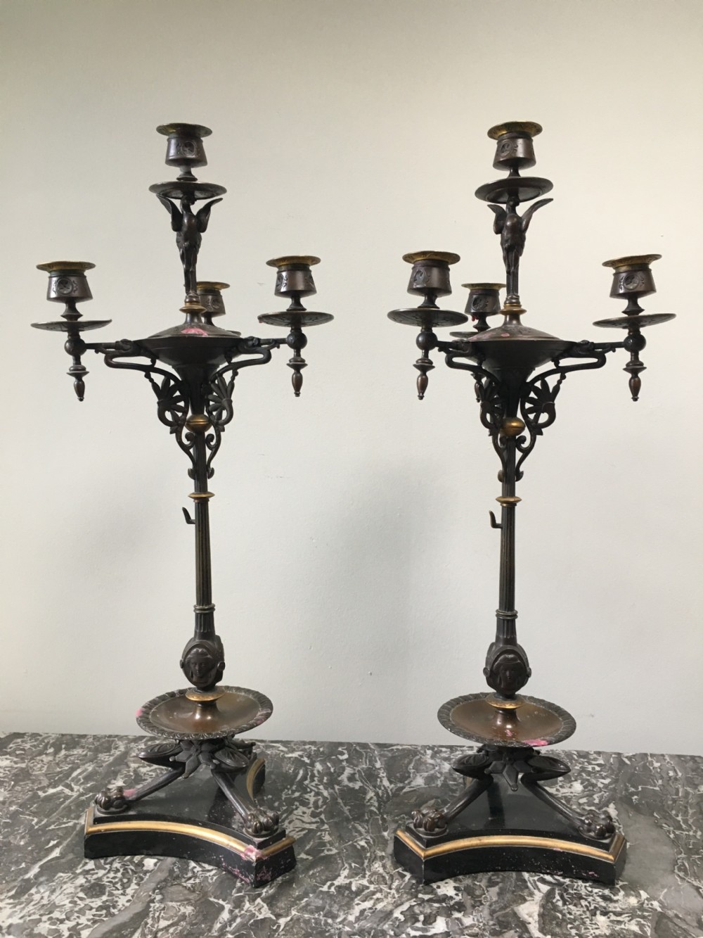 Pair of French Bronze Candelabra - 19th Century