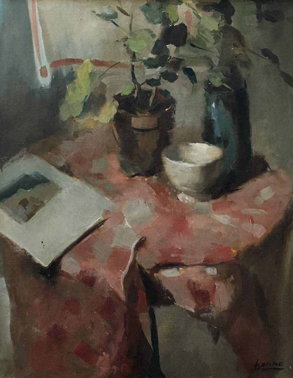 The Poets Table - Antique Oil Painting
