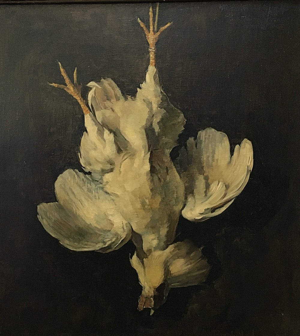 White Chicken - Antique Oil Painting