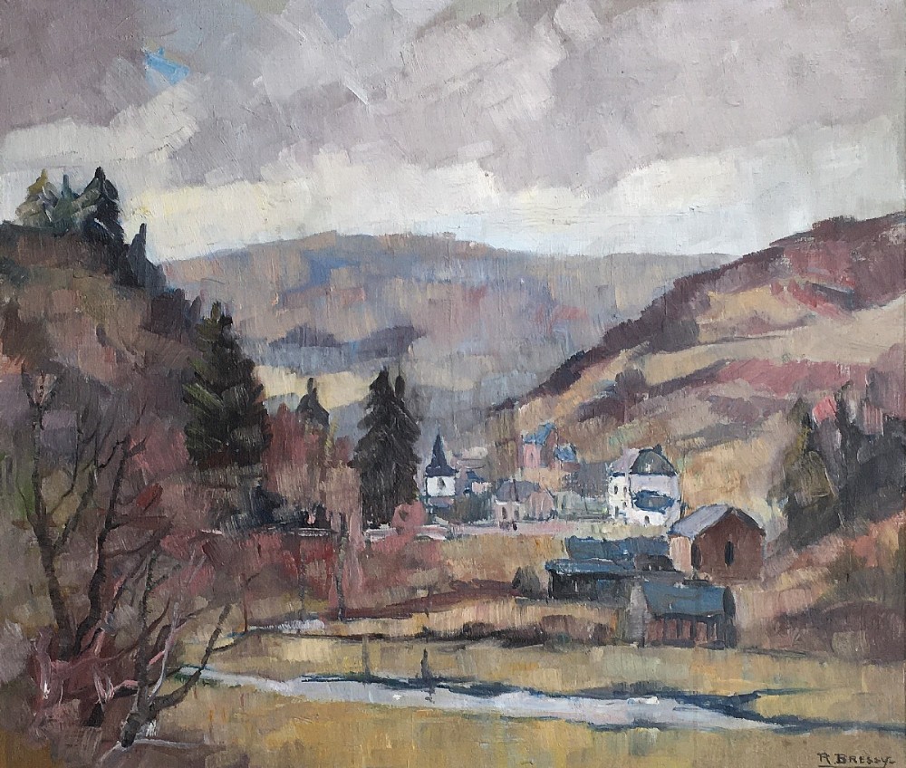 Village in a Valley - Antique Oil Painting