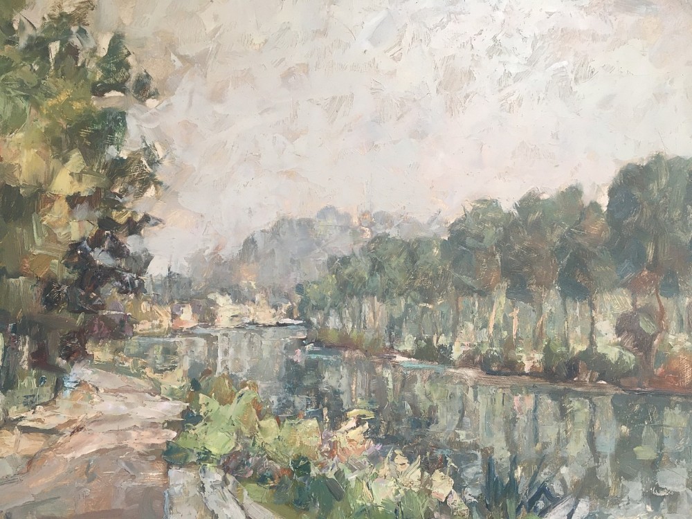 View of a River - Antique Oil Painting