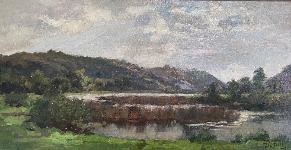 River Landscape - Antique Oil Painting