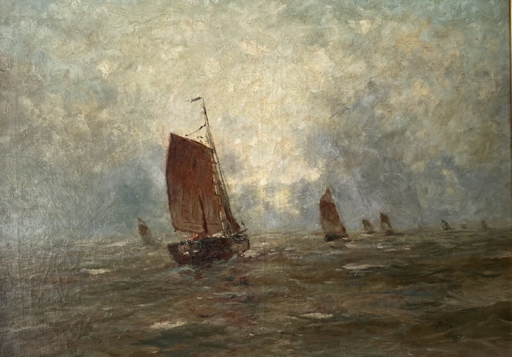 Fishing Boats - Antique Oil Painting