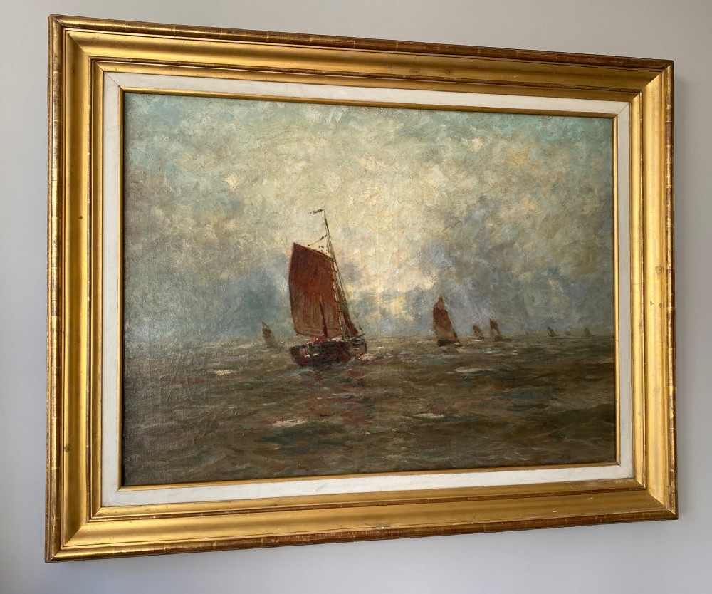 Fishing Boats - Antique Oil Painting View V