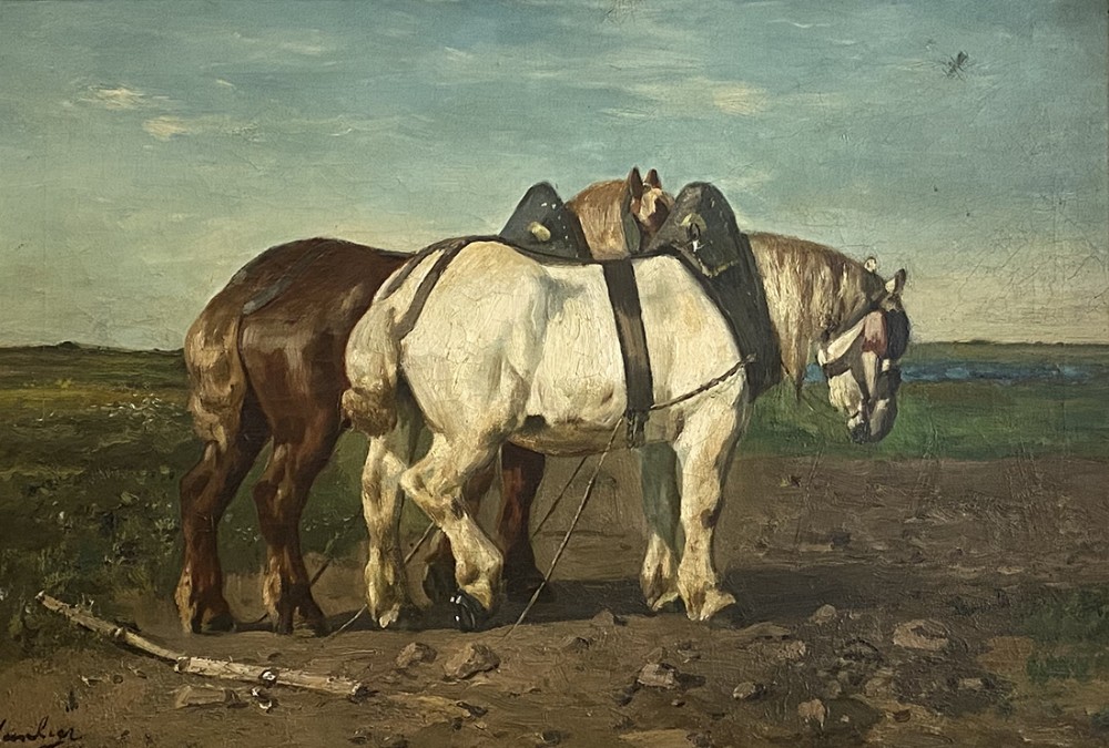 Working Horses - Antique Oil Painting