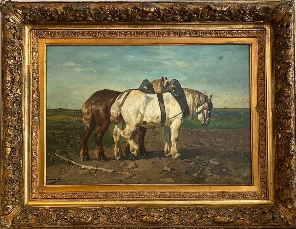 Working Horses - Antique Oil Painting View II