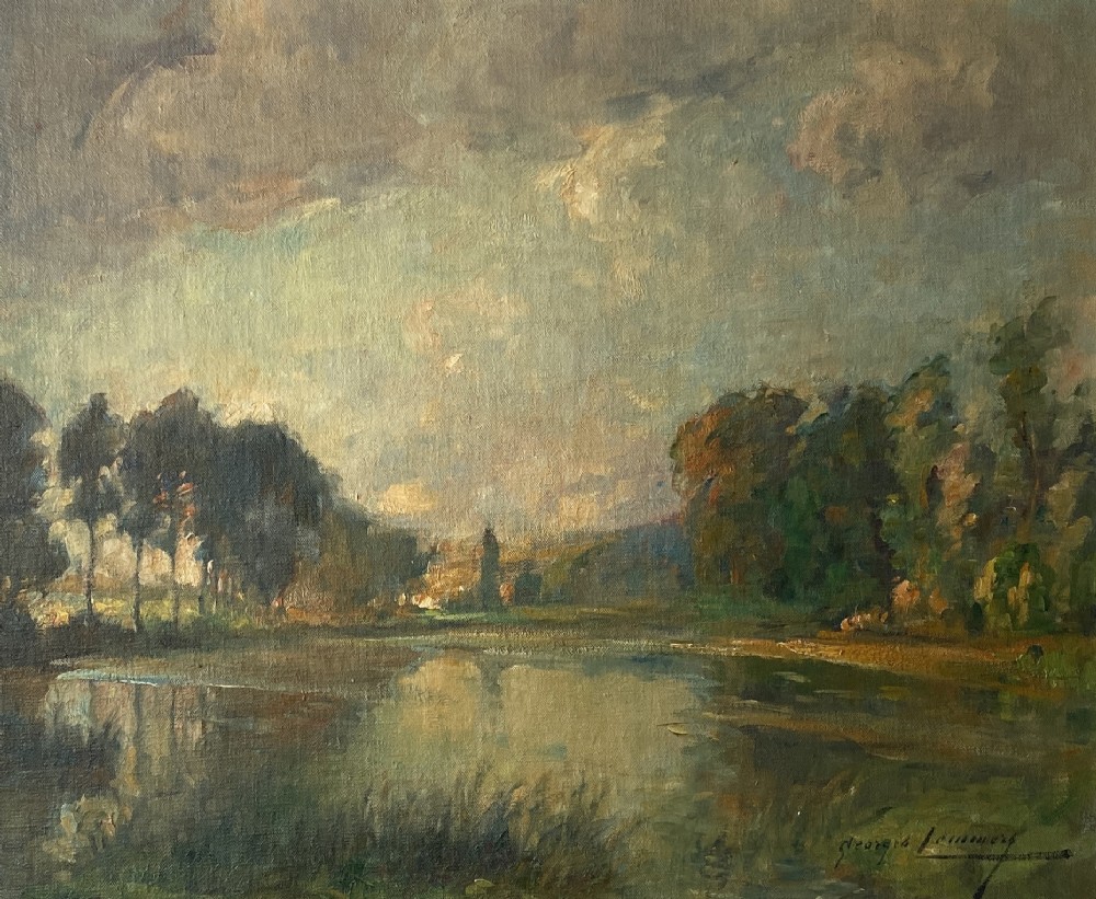 View of a Lake - Antique Oil Painting