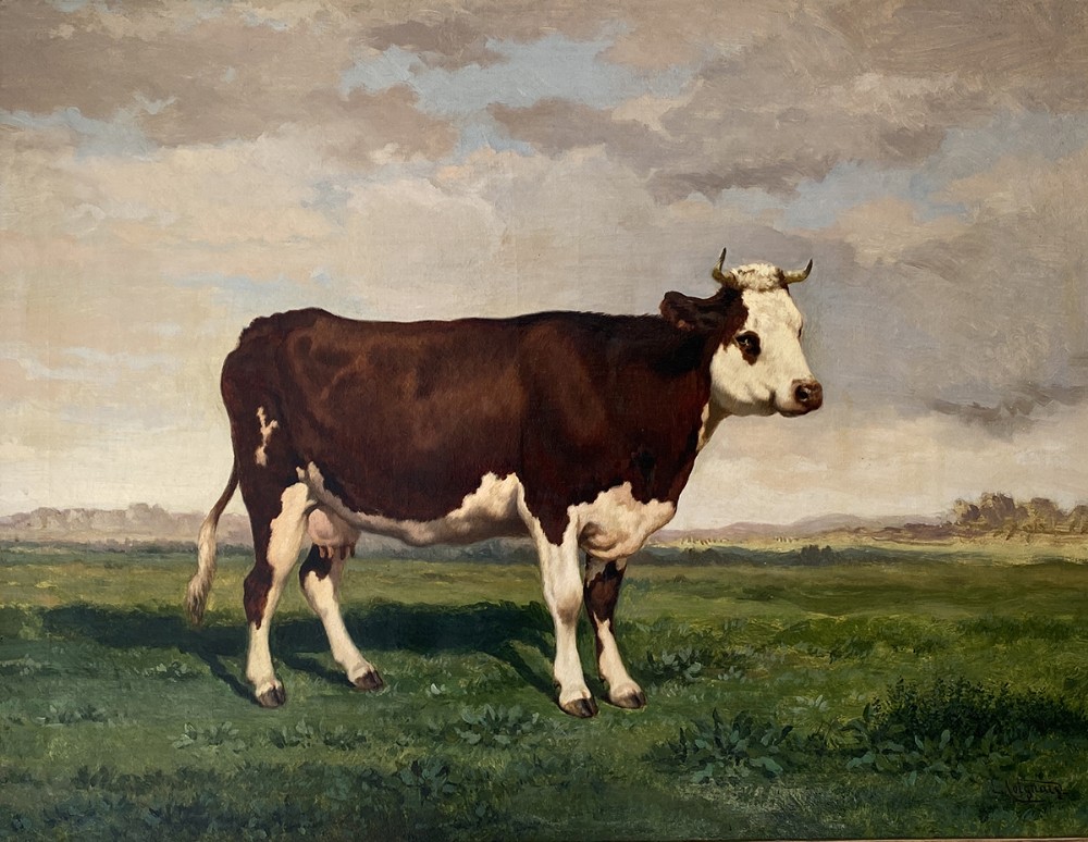 French Cow - Antique Oil Painting
