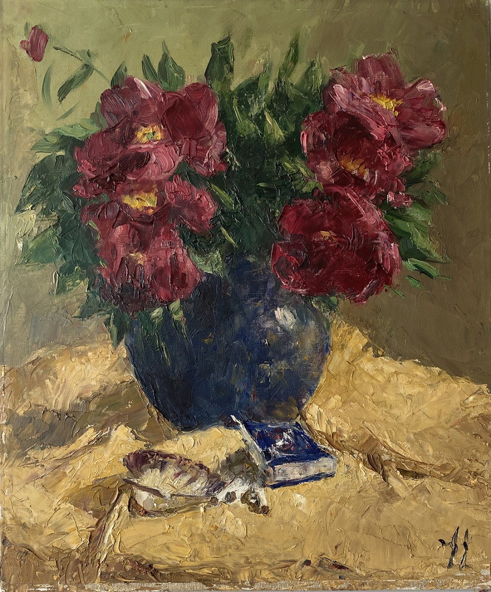 Peonies in a Vase - Antique Oil Painting