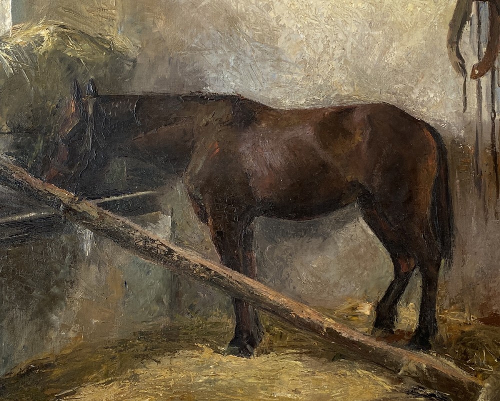 Horse in a Stable - Antique Oil Painting