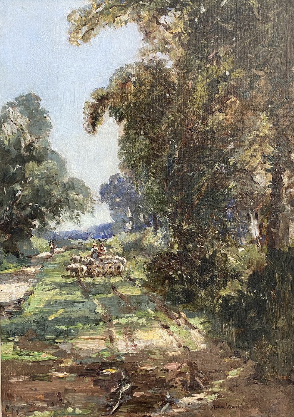 Sheep Drove in Summer - Antique Oil Painting