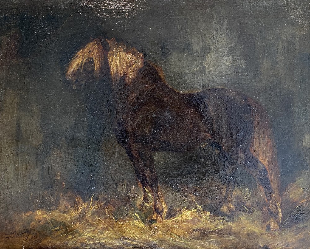 Chestnut Horse - Antique Oil Painting 