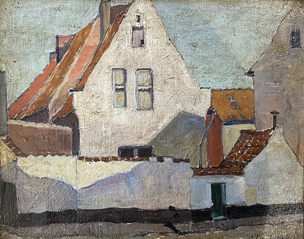 View of a House - Antique Oil painting