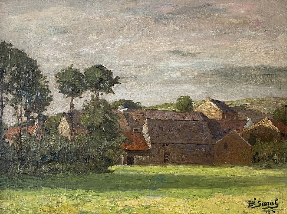 View of a Village - Antique Oil Painting
