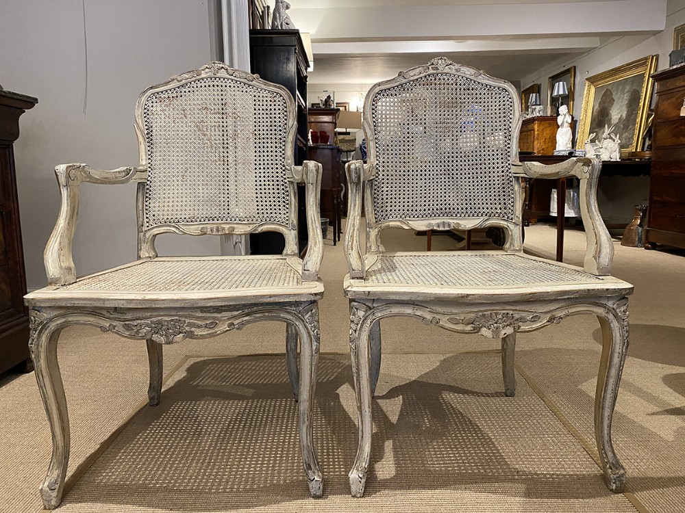 Pair of French Painted Fauteuils