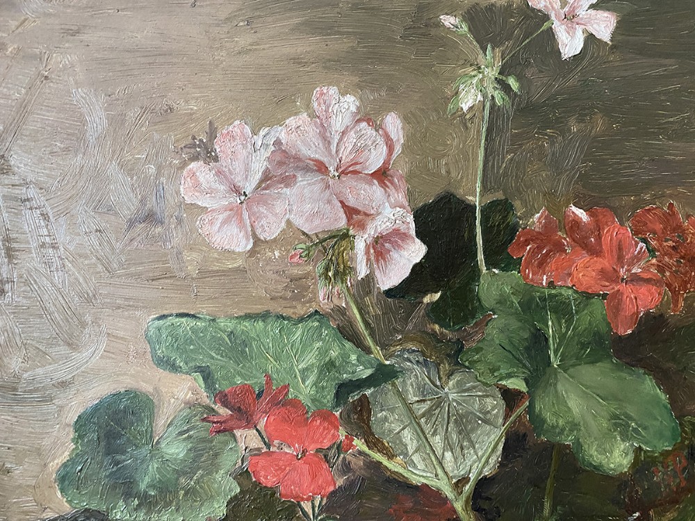 Geraniums - Antique Oil Painting