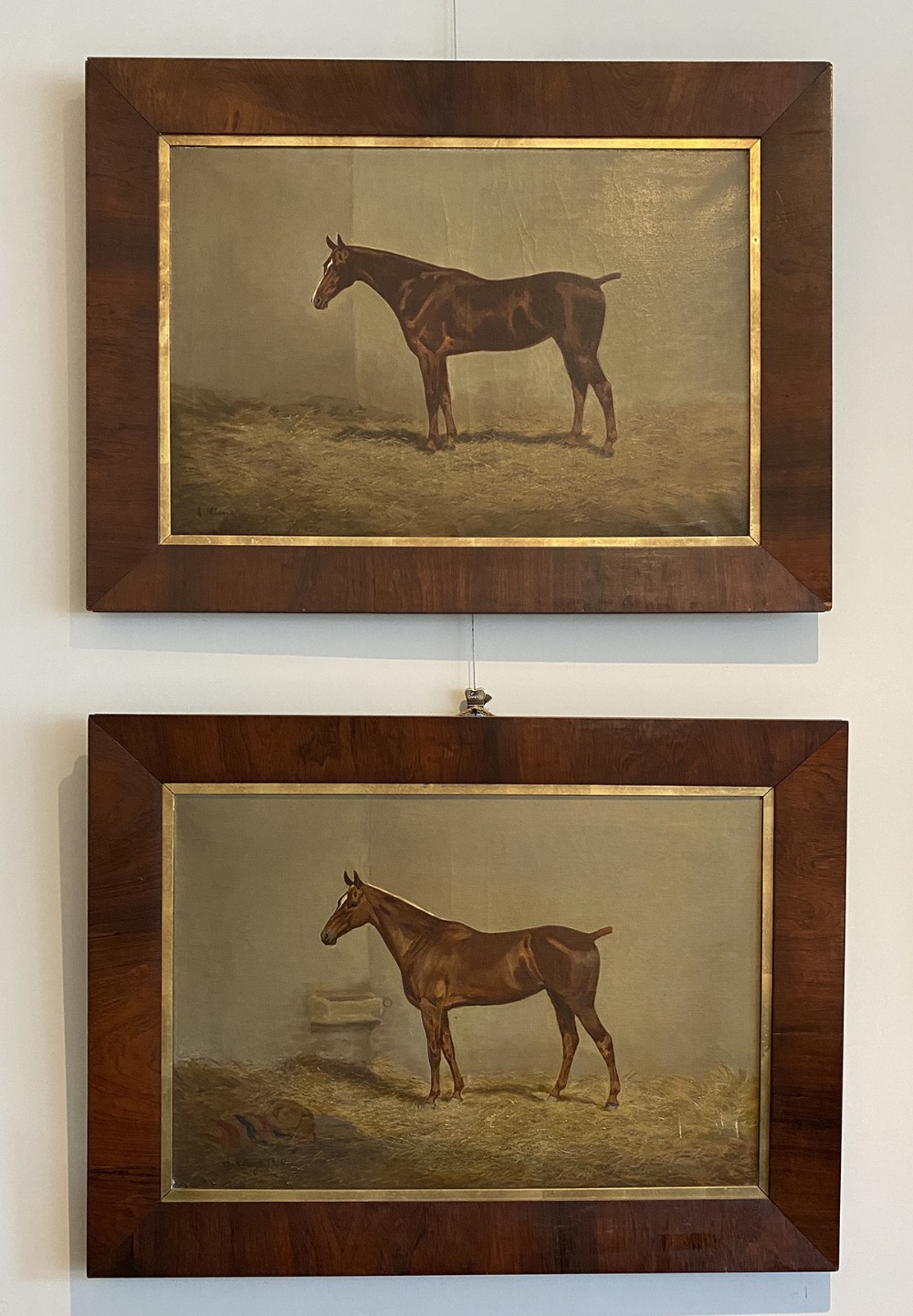 Pair of Chestnut Horses - Antique Oil Painting