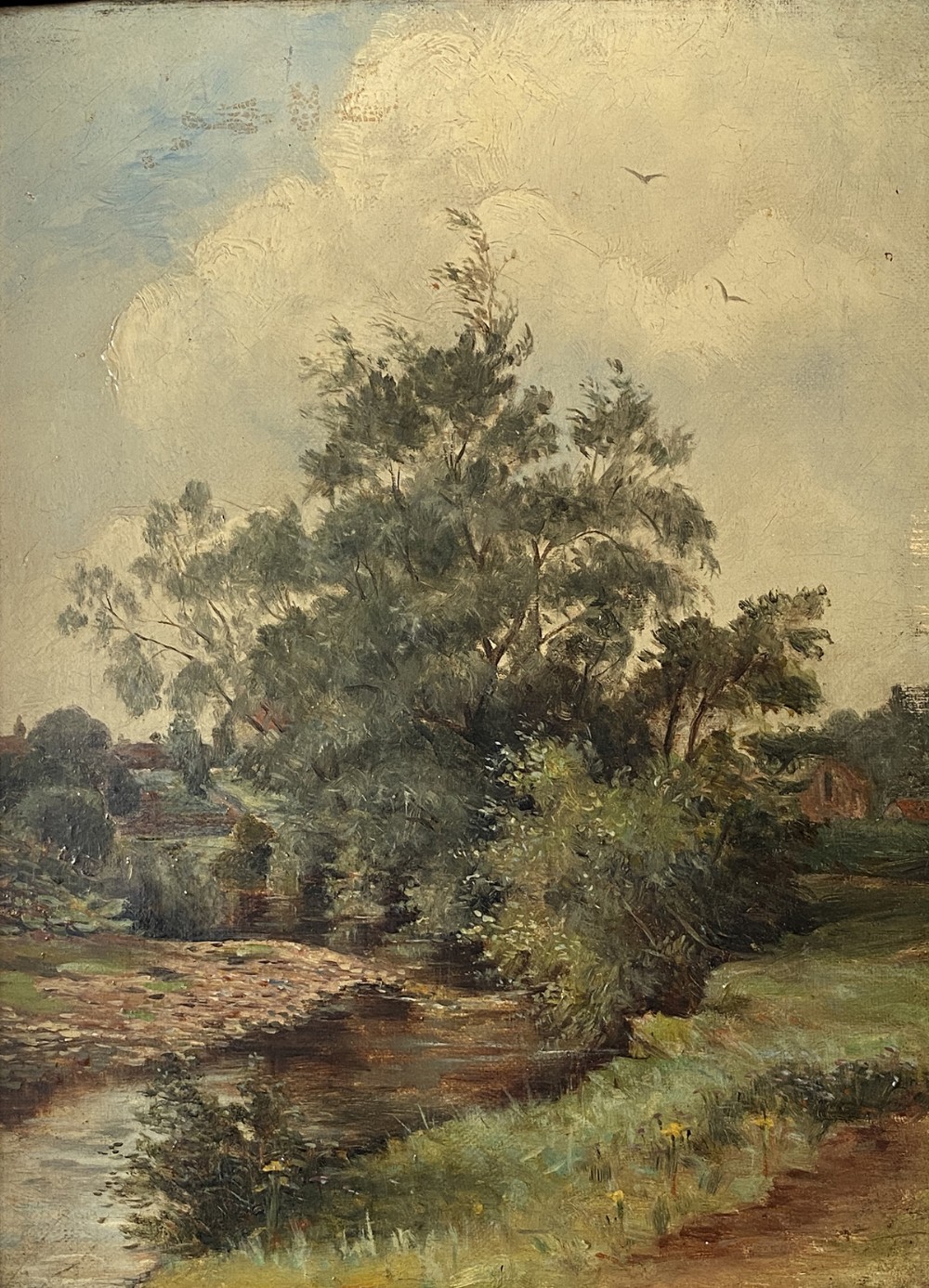 River Landscape - Antique Oil Painting