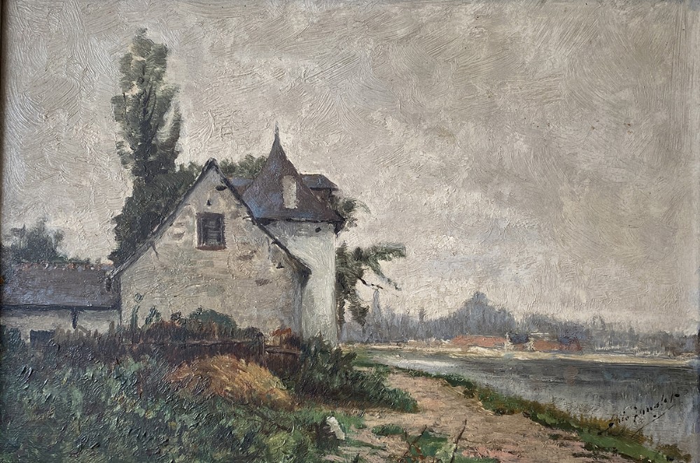 Farm by a River - Oil Painting