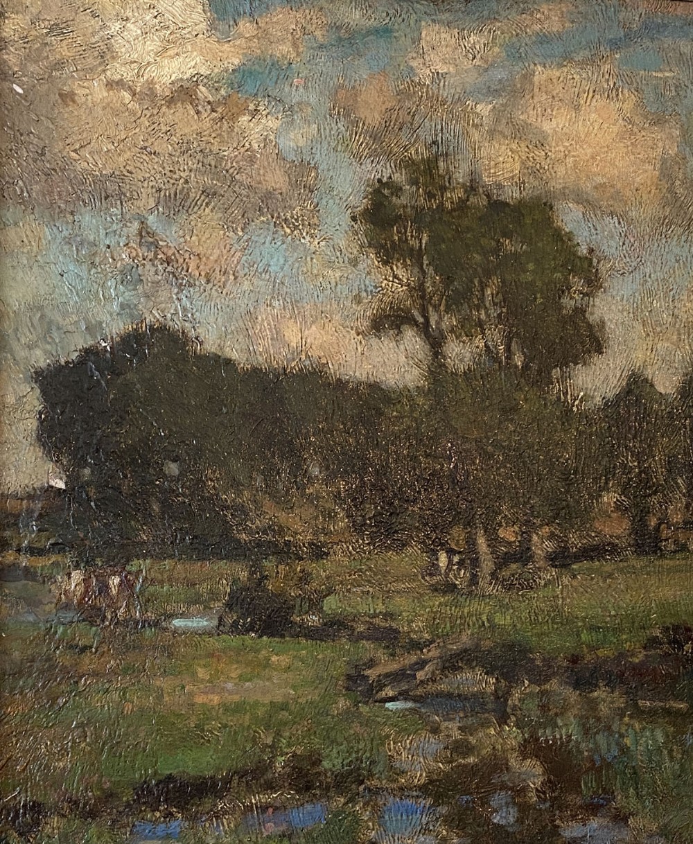 River Landscape - Antique Oil Painting