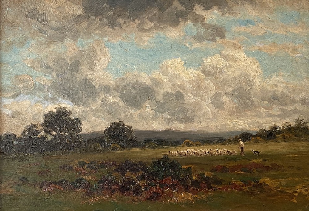 Shepherd with his Flock _ Antique Oil Painting